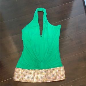 Sky green halter top crystal belt XS!
